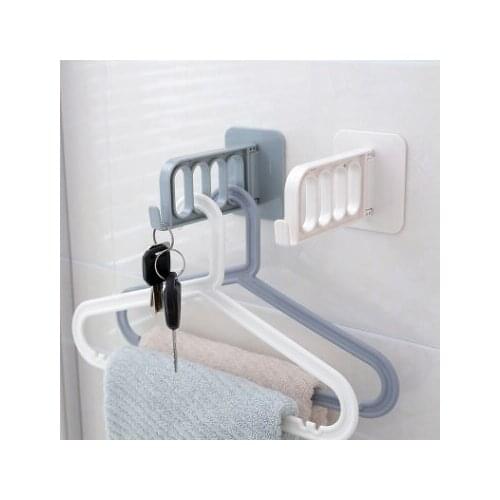 No trace stick plastic hangers hook wall hanging clothes storage rack wall multi-function folding stick hanging