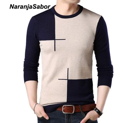 NaranjaSabor 2020 New Mens Sweater Autumn Winter Male Fashion Casual Slim V-neck Wool Pullover Shirt Brand Clothing N536