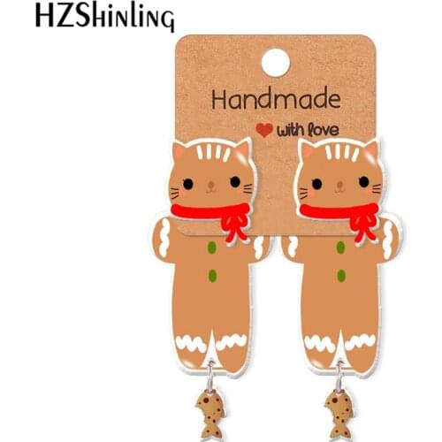 2021 New Cat Fish Cookie Acrylic Stud Earring Sweet Chrismas Epoxys Resin Jewelry Handmade Items Gifts Girl