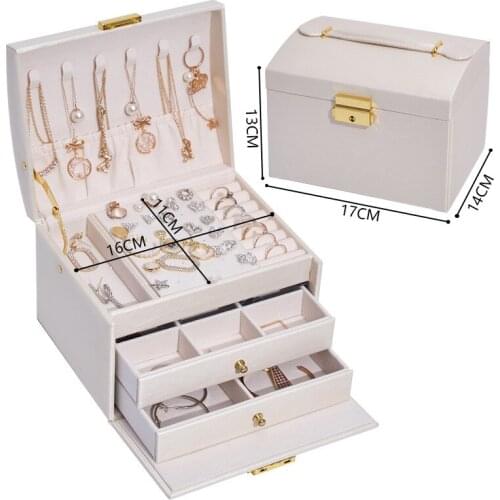 New 2021 PU Leather Jewelry Storage Display Portable European-Style Multi-Function Packaging Box With Drawer Jewelry Box Gift
