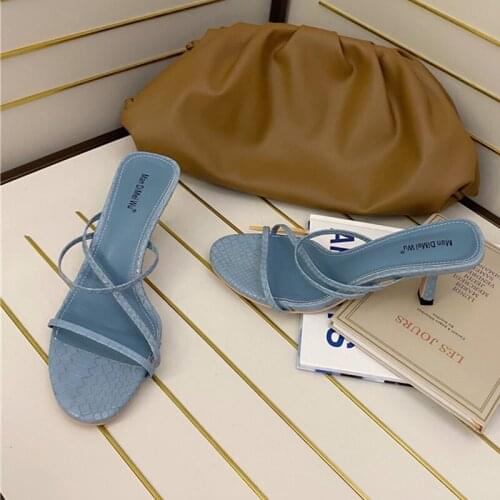 New Women High Heel Slippers Ladies Casual Sandals White Strap Elegant Flip Flops Sexy Fashion Female Slides 2021 Summer Shoes