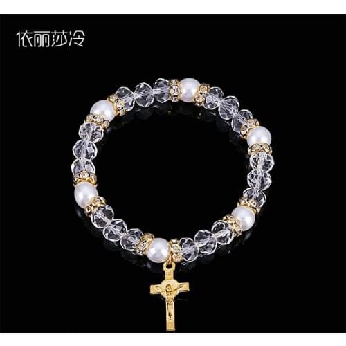 Wholesale Rosary Crystal Bracelet Heart Central Rosary Holy Mercy Jesus Icon Bracelet Religious Gift Center