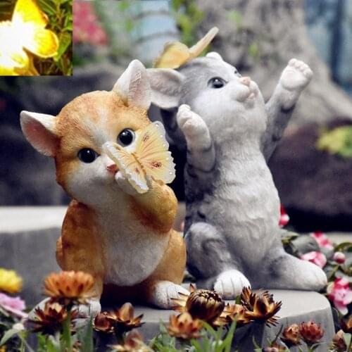 Outdoor Solar Light Butterfly Cat Resin Accessories Kindergarten Courtyard Figurines Decoration Garden Balcony Sculpture Crafts