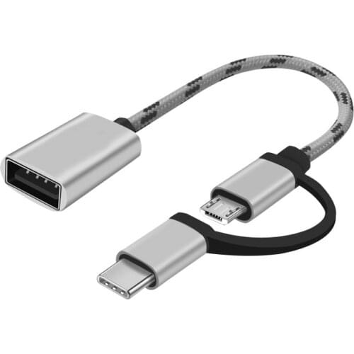 2 In 1 Interface Converter 3 Colors OTG Moblie Phone Data Transfer Sync Cable Adapter Nylon Braid USB 3.0 To Micro USB Type C