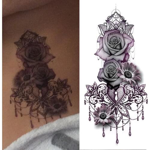 1pcs Purple Rose Water Transfer Tattoo Stickers Women Chest Body Art Temporary Tattoo Girl Waist Leg Flower Tatoos Sticker