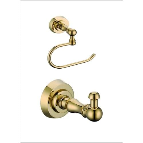 Luxury Gold solid brass paper holder and Robe hook Clothes hook Towel Hook Bathroom hardware accessories