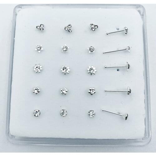 Mixed design Nose Bone 925 sterling silver Nostril stud Indian nose piercing jewelry 20pcs/lot