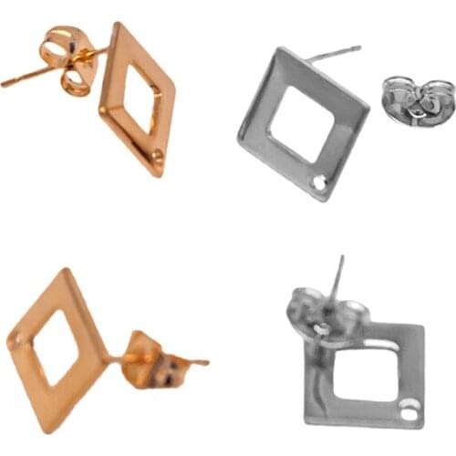 10pcs Stainless Steel Gold Tone Geometric Hollow Square Base Earrings Connector DIY Fashion Making Jewelry findings Accessories