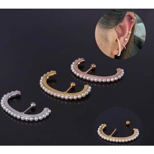 1PC 20G Stud Earrings for Women Pearl Ear Bone Tragus Rook Conch Helix Cartilage Piercing Jewelry