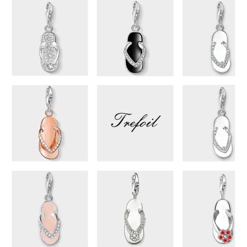 Flip Flop Pendant Charm, 2019 Europe Style Fashion Jewelry 925 Sterling Silver Sweet Gift For Women Men Fit Bracelet Necklace