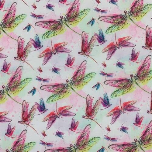 Watercolor dragonfly pattern Polyester Cotton Fabric For Quilting Patchwork for Sewing Patchwork Needlework Dress Making
