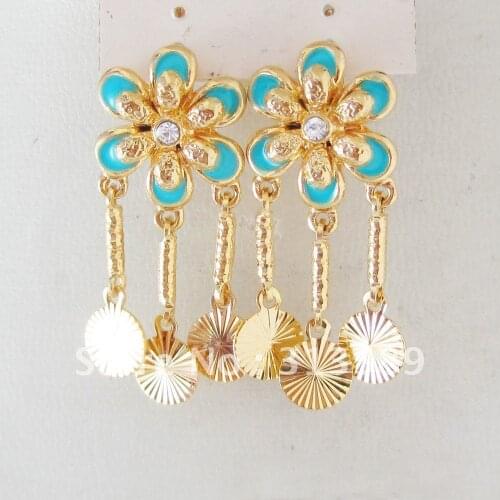 Foromance/ DANGLE 1.4" YELLOW GOLD GP FILLED BRASS CZ STONE STUD ENAMELLED EARRING/GREAT GIFT