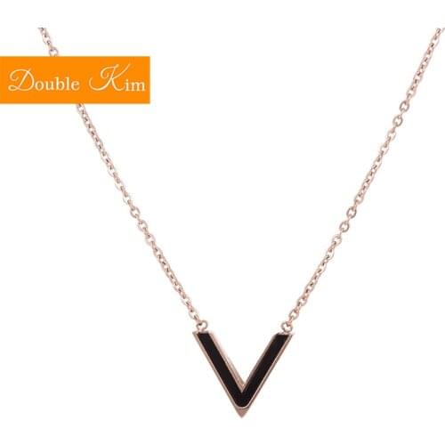 Gold V-necklace Pendant Women Titanium Stainless Steel Rose Gold Color Link Chain Necklace Trendy Fashion Girl Jewelry Gift