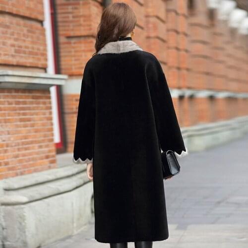 Shearing Sheep Fur Coat Winter Jacket Women Natural Wool Parka Real Mink Fur Collar Autumn Spring Long Clothes LWL244772