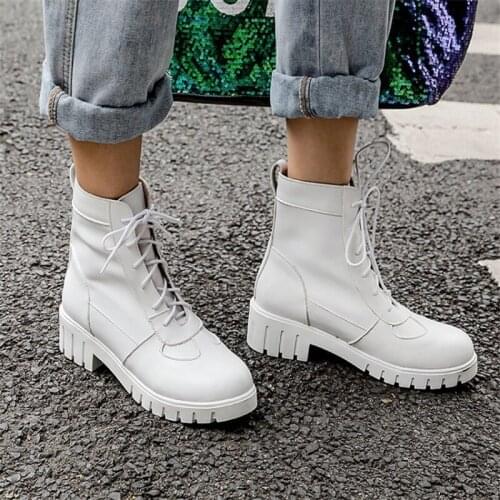 PXELENA Plus Size 34-43 Women Combat Military Biker Ankle Boots Winter Warm Shoes Lace Up Non Slip Lady Motorcycle Boots Black