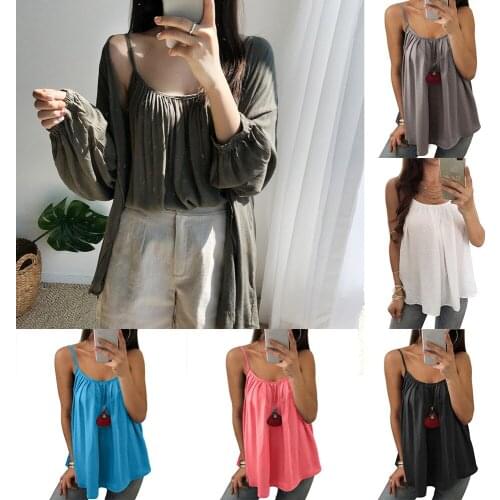 Plus Size Womens Vest Cami Chiffon T Shirt Sleeveless O Neck Summer Tops XS-6XL