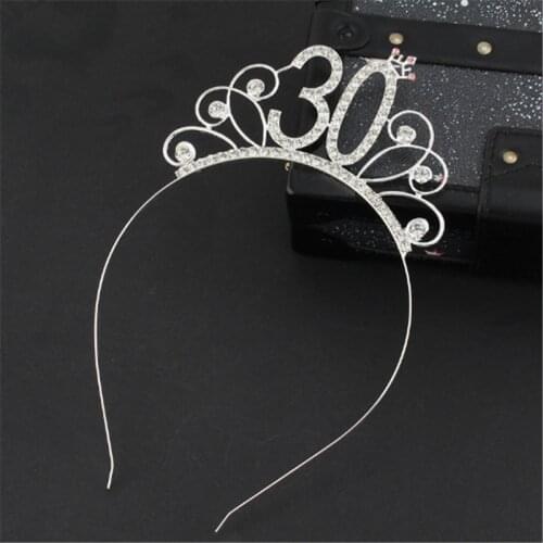 18 30 40 50 60 Years Old Rhinestone Glittering Crown Number Headband Jewelry Bachelor Party Ladies Rhinestone Hair Accessories
