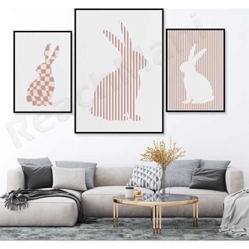 3 sets of prints: sweet decorative Danish rabbit art prints, rabbit print abstract art Bohemia wall decoration poster gift