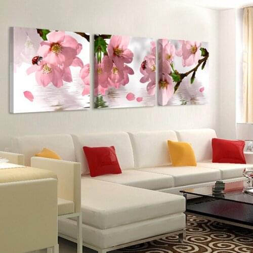 3 Pieces Pink Flowers Posters Wall Art Canvas Pictures Home Decor Decorative Prints Paintings for Living Room Bedroom Decoration