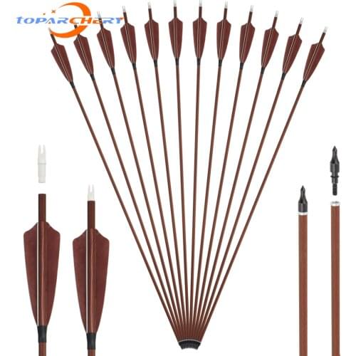 6/12pcs 32Inch Spine 400 Archery Arrows Pure Carbon Arrows Real Turkey Feather ID 6.2mm for Outdoor Hunting Shooting Recurve Bow