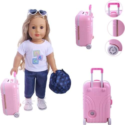 Hot Pink Luggage Doll Accessories Fit 18 Inch American of Girl&43 CM Reborn Baby New Born Doll Girl Toy