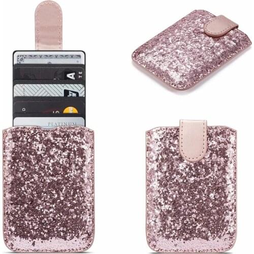 Glitter Bling Sequins Mobile Phone Back Cards Holder Wallet Credit ID Card Pocket Adhesive Sticker Gold / Rose Gold /Black