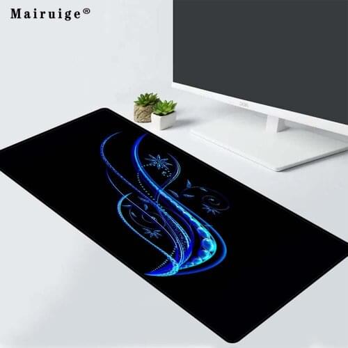 Mairuige Large Mouse Pad XXL Black Background Blue Flower Pattern Gaming Mouse Pad Computer Notebook Office Locking Desk Mat