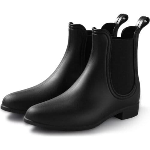 Fashion Black Rain Boots Women Waterproof Walking Shoes Ladies Rubber Working Shoes Anti-Skid Martins Ankle Boots for Wading