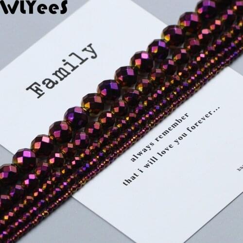 WLYeeS Plating Purple Natural Hematite beads faceted Round Loose Beads 2 4 6 8 10mm ball for DIY Jewelry Bracelet Earring Making