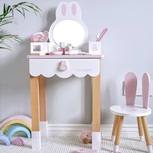 Childrens Simulation Dressing Table Beauty Princess Pretend Play House Storage Jewelry Box Wooden Toy Kids Girl Birthday Gift