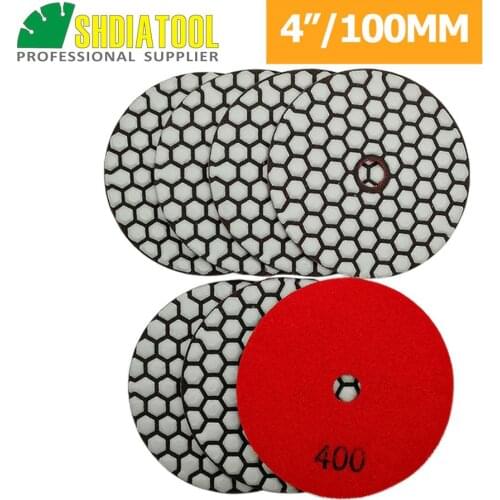 SHDIATOOL 7pcs 4"/100mm Diamond Dry Polishing Pad For Granite Marble (Grit #400) Sanding Disk Stone Polisher Pad Polishing Disc