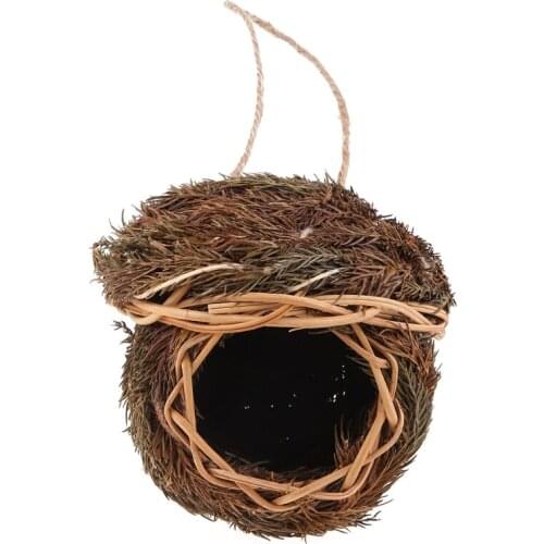 Hand-Woven Bird House Natural Grass Bird Nest Shelter Hut Small Bird Hideaway Outside Hanging Resting Place