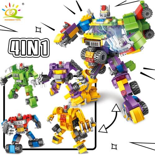 HUIQIBAO 444PCS City War Super Armor Car Robot Building Blocks Military Warrior Truck Mecha Figures Weapon Bricks Toys Children