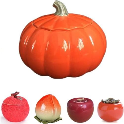 Simulation Ceramic Sealed Jars Crafts For Small Peach Pomegranate Pumpkin Apple Shape Tea Cans Snack Storage Gift Bottles