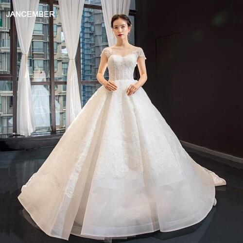J66892 jancember ball grown wedding dresses sexy illusion botton back like white lace bridal gowns vestido de noiva pluz size