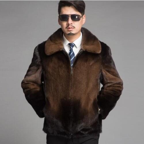 Short faux mink leather jacket mens brown winter thicken warm fur leather coat men slim jackets jaqueta de couro fashion