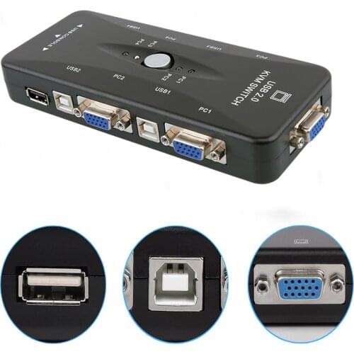 4-Port KVM Switch USB HDMI KVM Switch Box 4 In 1 Out 4K 1080P VGA Splitter Four Hosts One Keyboard Mouse Share Display