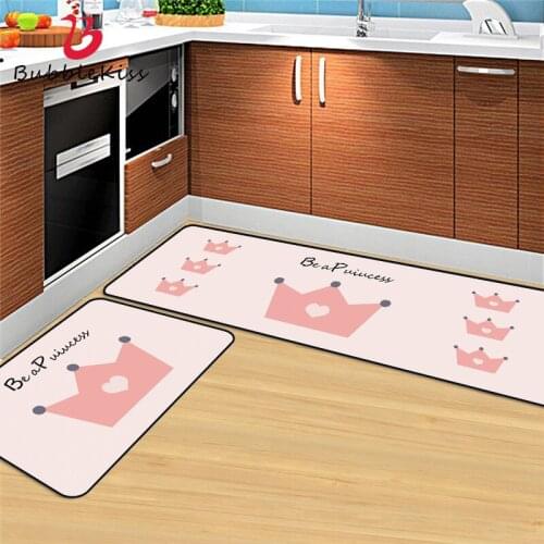 Bubble Kiss Nordic Style Cute Cartoon Carpet Pink Crown Decor Pattern Home Carpet Water Absorption Oil-Proof Kitchen Floor Mat