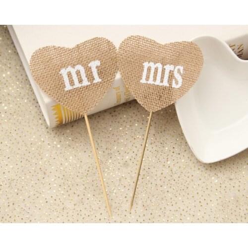 2pcs/set DIY linen craft love flower wedding party decoration flower 1pcs MR+ 1pcs MRS as a set