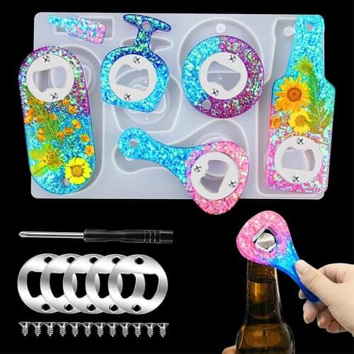 Creative Mirror Set Beer Screwdriver Silicone Resin Mold Crystal Epoxy DIY New Bottle Opener
