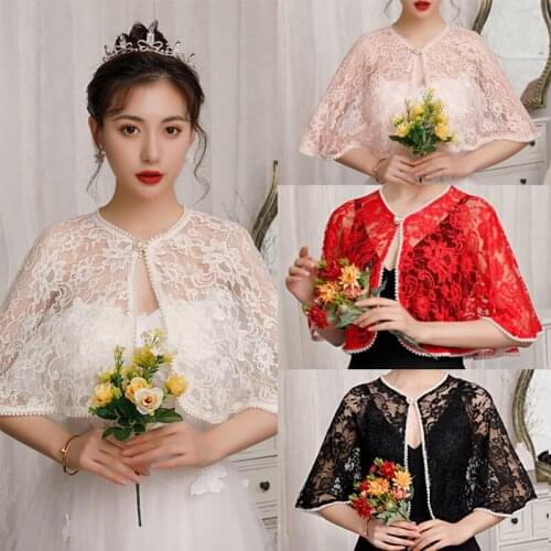 Pearl Lace Bridal Wraps Shawl Elegant Bolero Women Evening Cape Dentelle Mariage Accessories Bride Wedding Party Jackets Wrap