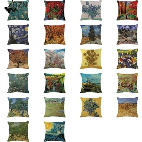 2021 New Toss Cushion Case Oil Printed Sunflower Pillow Case Living Room Large Home Decor Custom Linen Van Gogh Throw Almofada