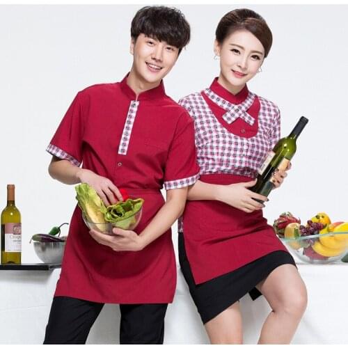 New Hotel Uniform Men Waiters Uniforms for Restaurant Summer Cleaning Overalls Restaurant Short Sleeves Waitress Uniforms