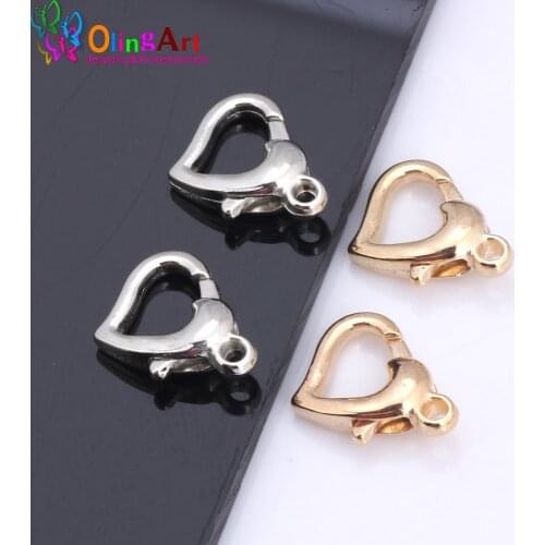 OlingArt 12MM 20PCS/lot Copper Lobster clasp heart-shaped Silver color/GoldScrew Clasps Necklace Bracelet DIY Jewelry Making
