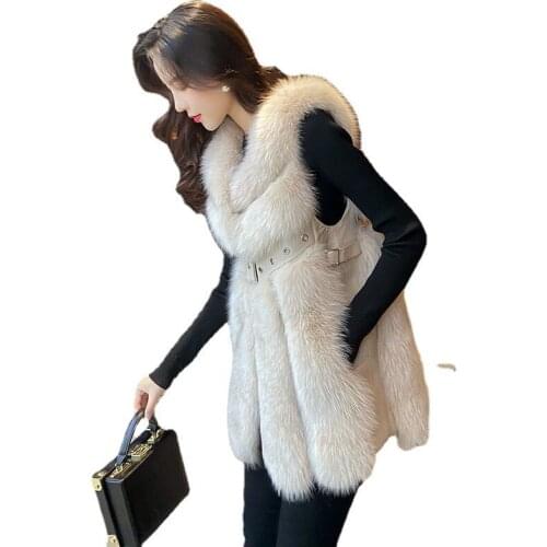 2021 Autumn winter New Women Jacket Imitate Fur Vest Female Coat Loose All-match Mid Long Warm Sleeveless Waistcoat Vest R1425