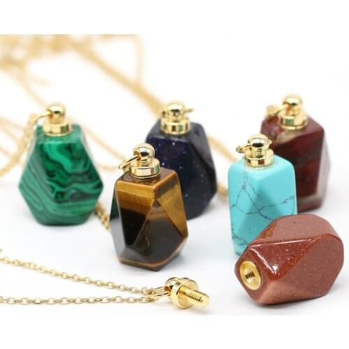 Natural Stone Perfume Bottle Necklace Section Polygon Semi-precious Charms For Elegant Women Love Romantic Gift 60 CM