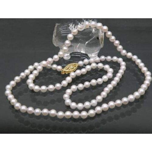 AAA+++ 5.5mm perfect round white freshwater pearls necklace 21" 14k solid gold