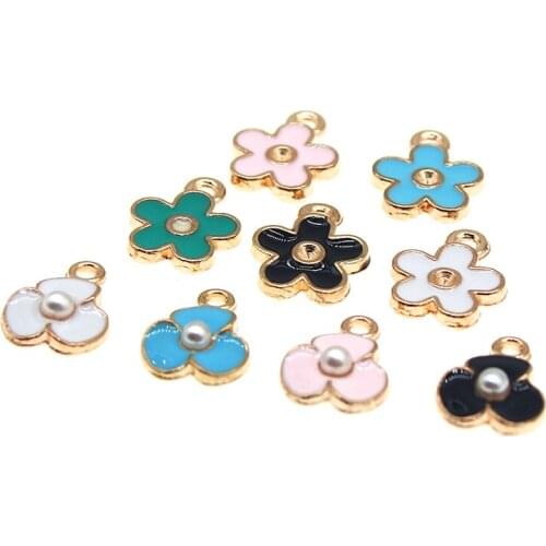 20pcs/lot 10*12mm Enamel Crystal Flower Charms DIY for Necklaces Pendants Earrings Making Handmade Craft Jewelry Accessories