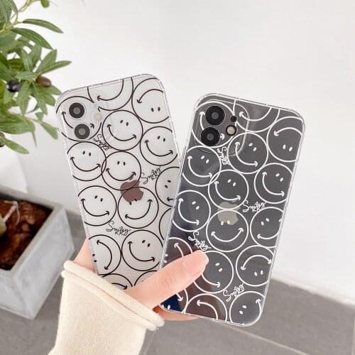 Luxury Black and White Smile Transparent Silicone Case for iPhone 12 11 Pro Max Mini 7 8 Plus XR XS SE 2020 TPU Soft Cover Funda