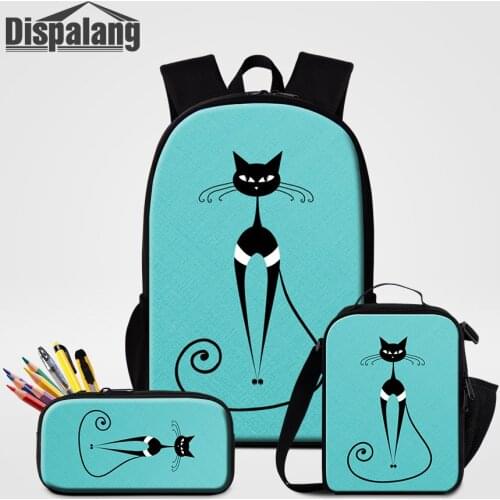 Artwork Cat Sublimation Backpack For Primary Student Custom Heat Press Transfer School Bag With Food Lunchbox Zipper Pencilbox